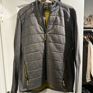 L.L. Bean Gray Lightweight Hooded Jacket with Yellow Accents
